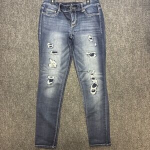 Maurices High-Rise Distressed Skinny Blue Denim Jeans Stretch Women's Medium